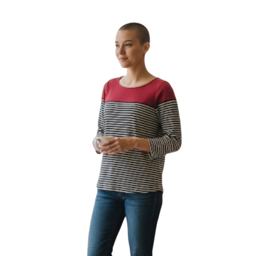 Reitmans Burgundy and Striped Long Sleeve Top